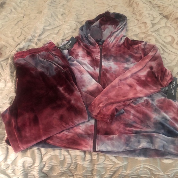 French Laundry Other - French Laundry Tie-Dye Velvet Hoodie and Joggers — Burgundy, Pink, Gray
